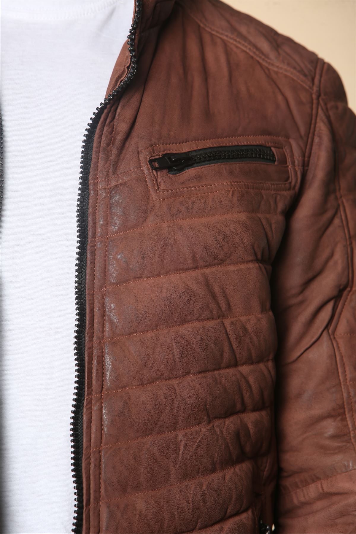 Men's Quilted Puffer Soft Napa Leather Jacket