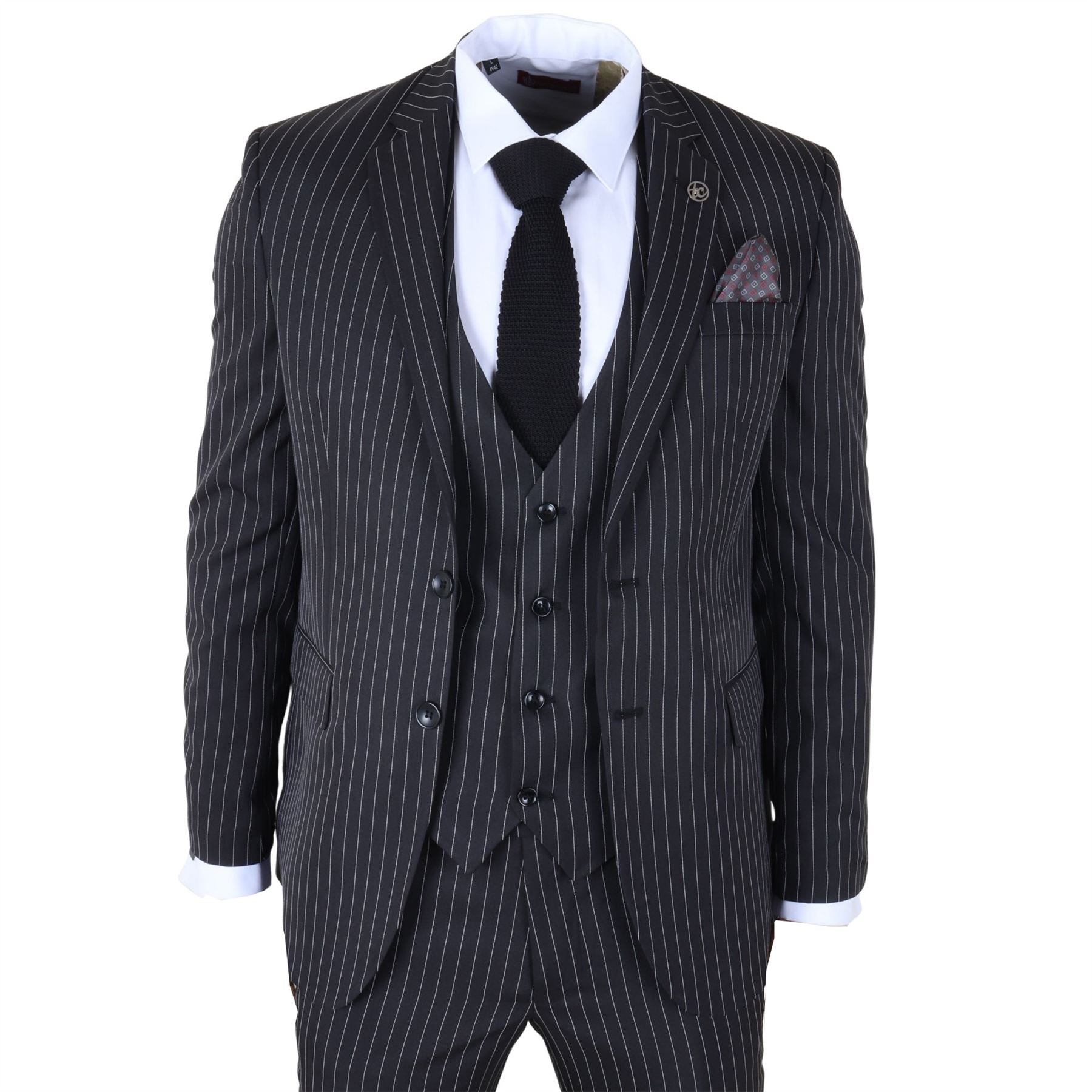 IM45 - Men's Classic Pinstripe 3 Piece Black Suit