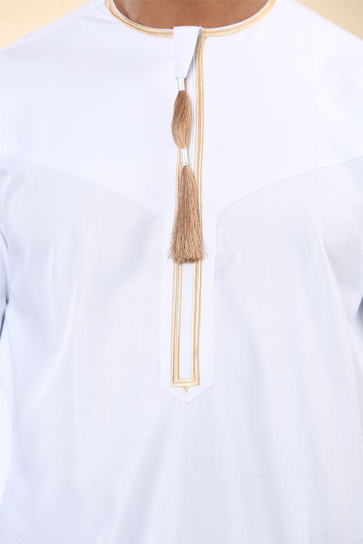 Men's Thobe Emirati Omani Jubba Islamic Clothing Muslim Kaftan Eid Robe Arab Gold Tassel Embroidery