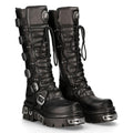 New Rock 272 Metallic Black Goth Knee High Zip Leather Buckle Boots Punk Emo - Knighthood Store