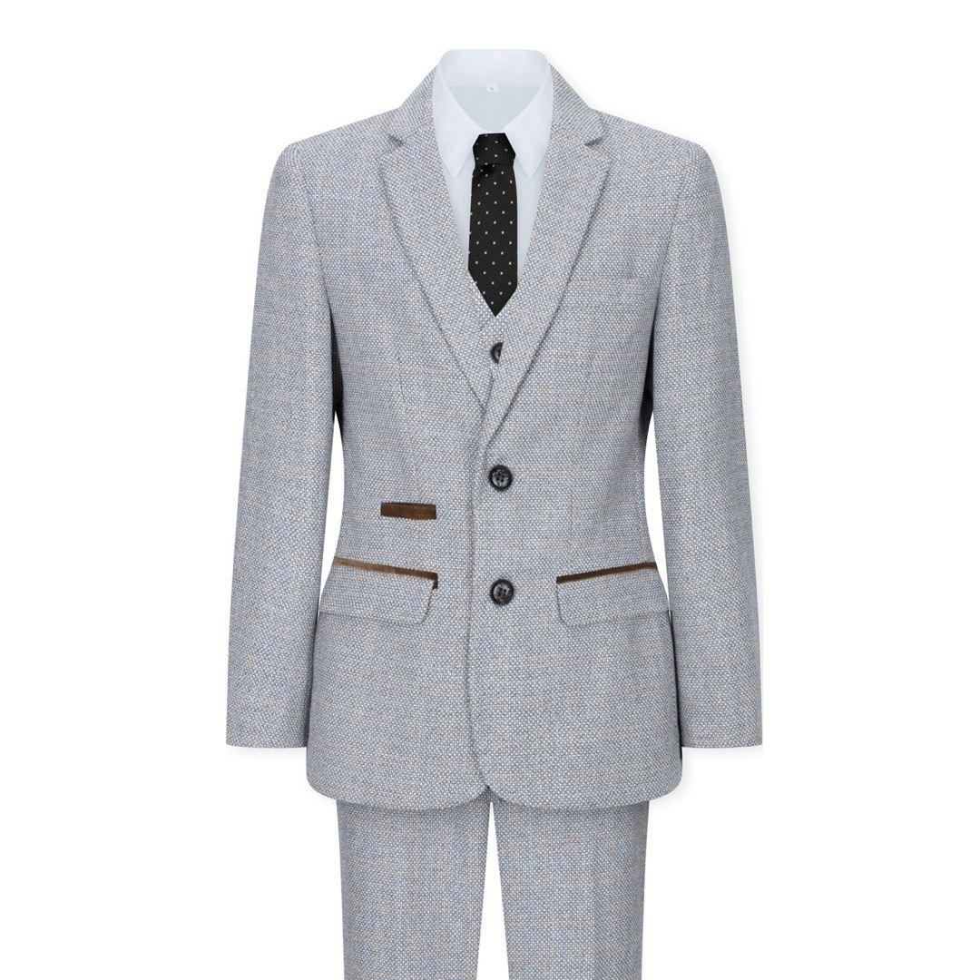 Boys 3 Piece Suit Cream Beige Tweed Check Vintage Retro Tailored Fit 1920s - Knighthood Store