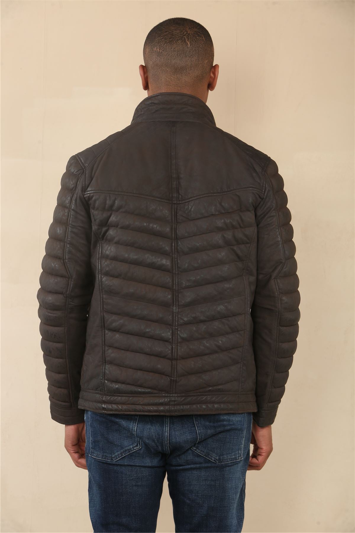 Men's Quilted Puffer Soft Napa Leather Jacket