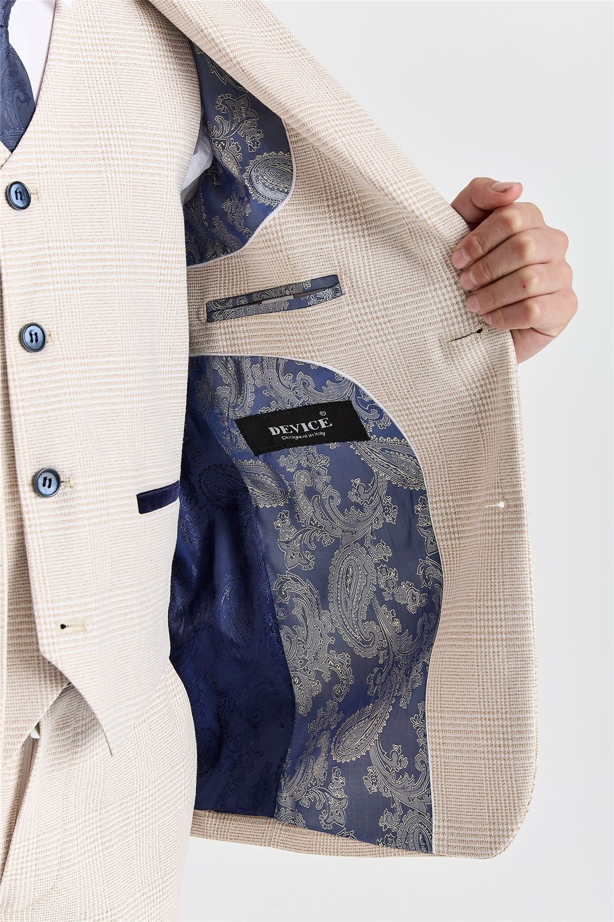 Regent - Boys Cream 3 Piece Prince Of Wales Checked Suit