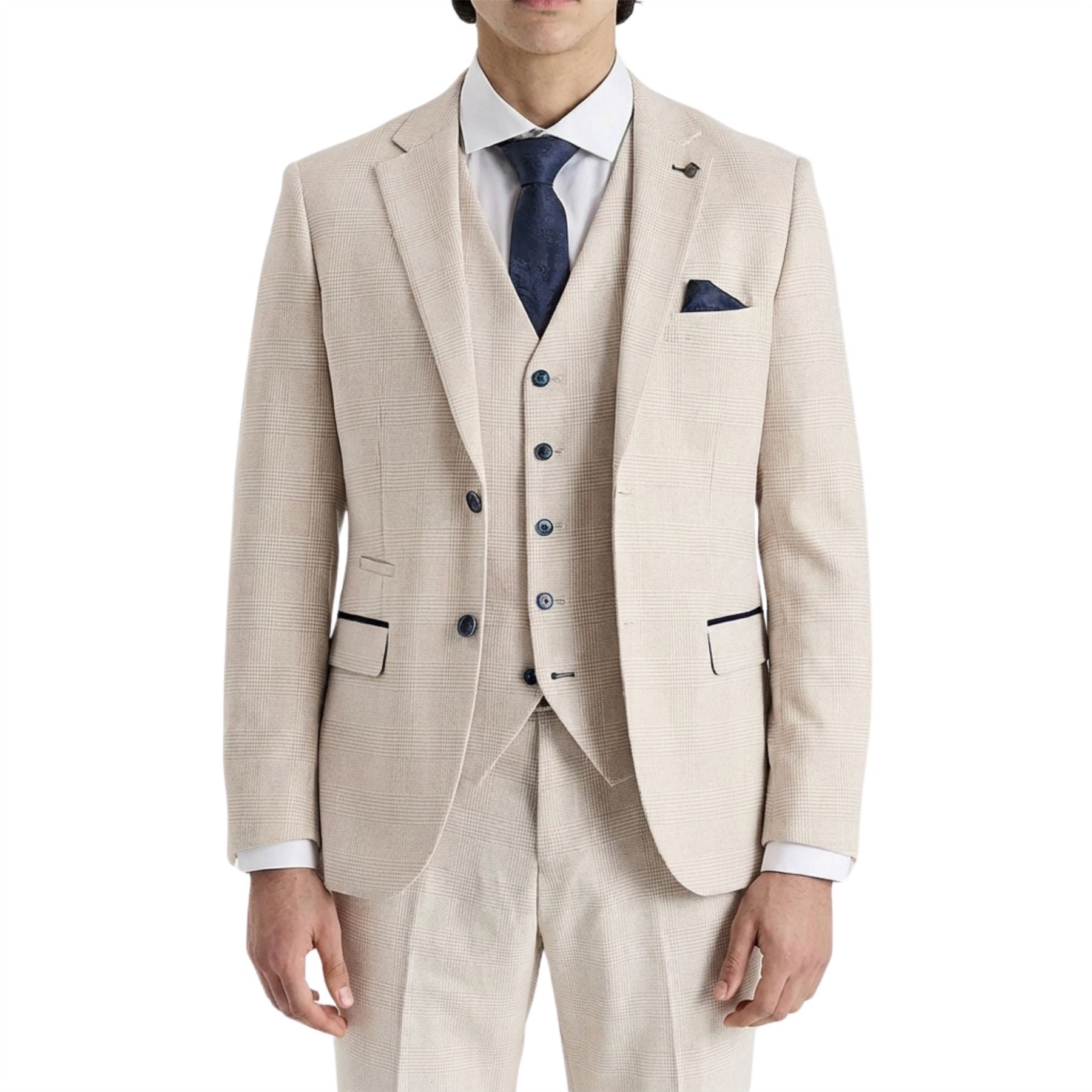 Regent - Men's Cream Checked Tailored Fit Blazer