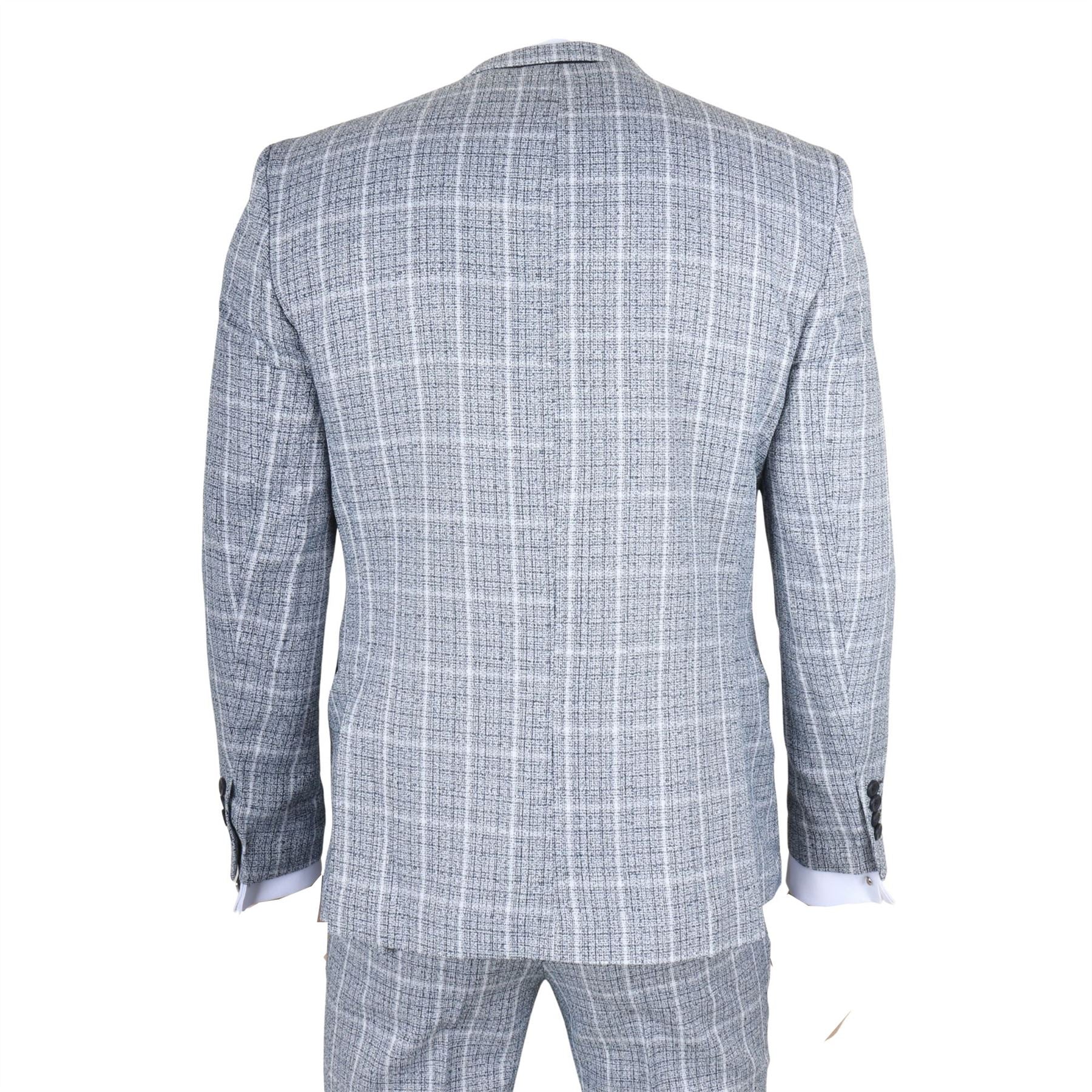 IM11 - Men's Light Blue 3 Piece Plaid Check Suit
