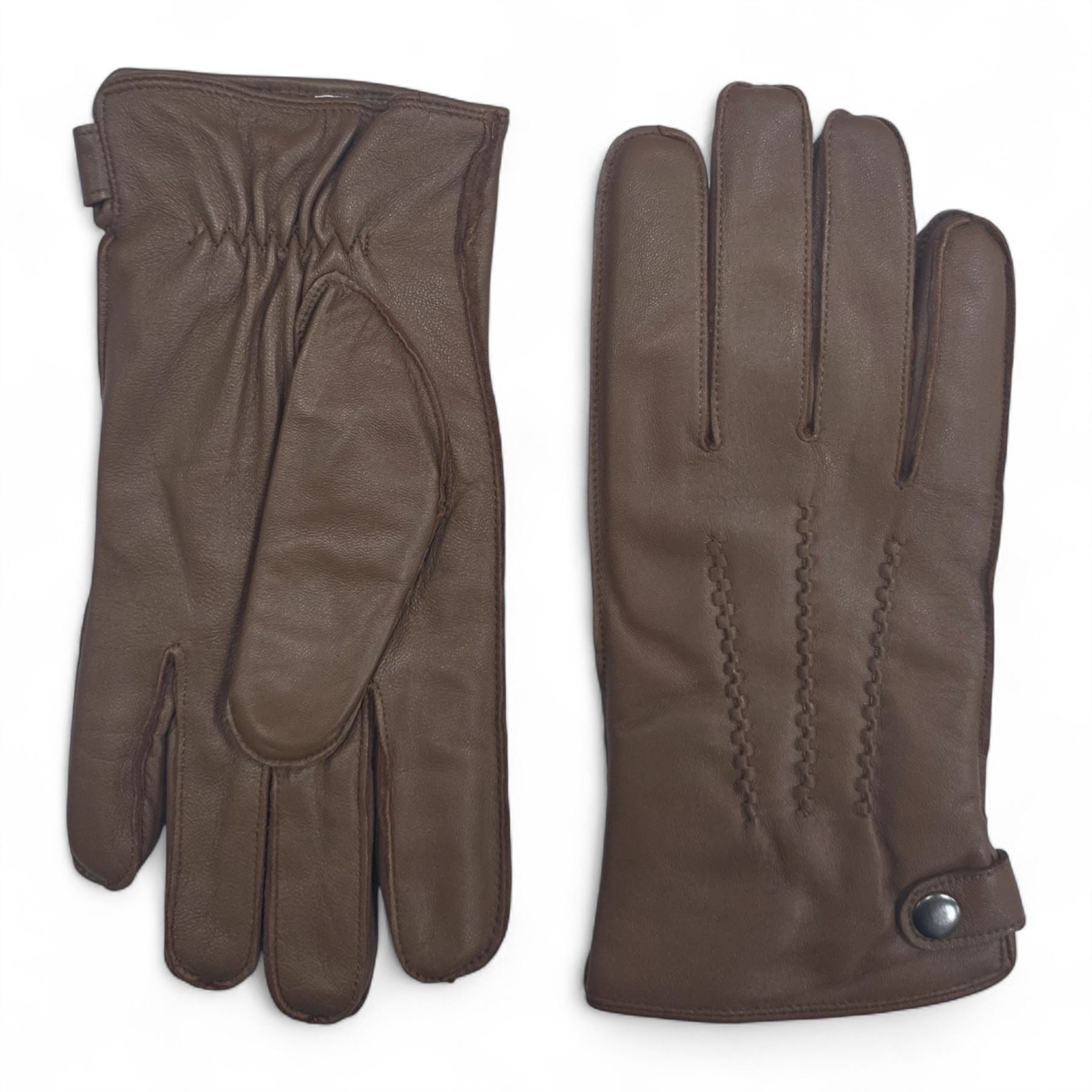 Men’s Leather Wool Lined Snap Button Closure Winter Gloves