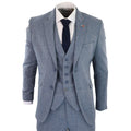 Mens 3 Piece Wool Suit Light Blue Tweed Vintage 1920s Classic 4 Pocket Waistcoat - Knighthood Store