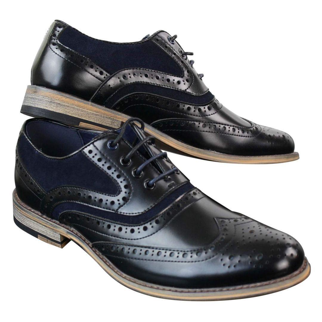 Mens Real Leather & Suede Laced Gatsby Brouges Smart Casual Designer Retro Shoes - Knighthood Store