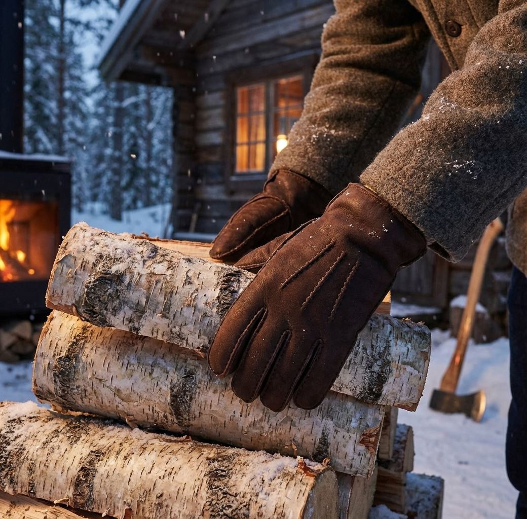 Men’s Sheepskin Suede Leather Wool Lining Gloves