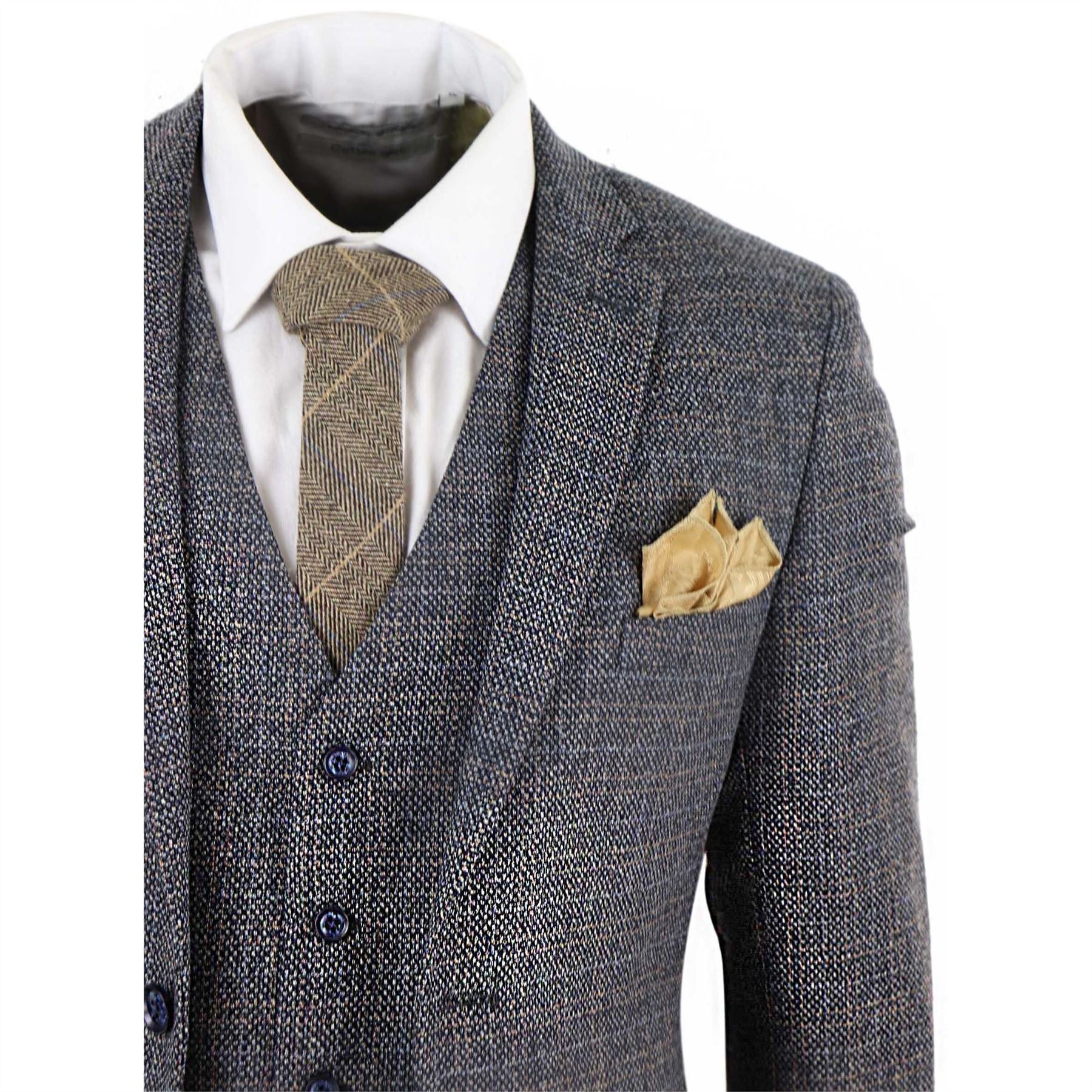Mens 3 Piece Suit Tweed Check Vintage Retro Tailored Fit 1920s