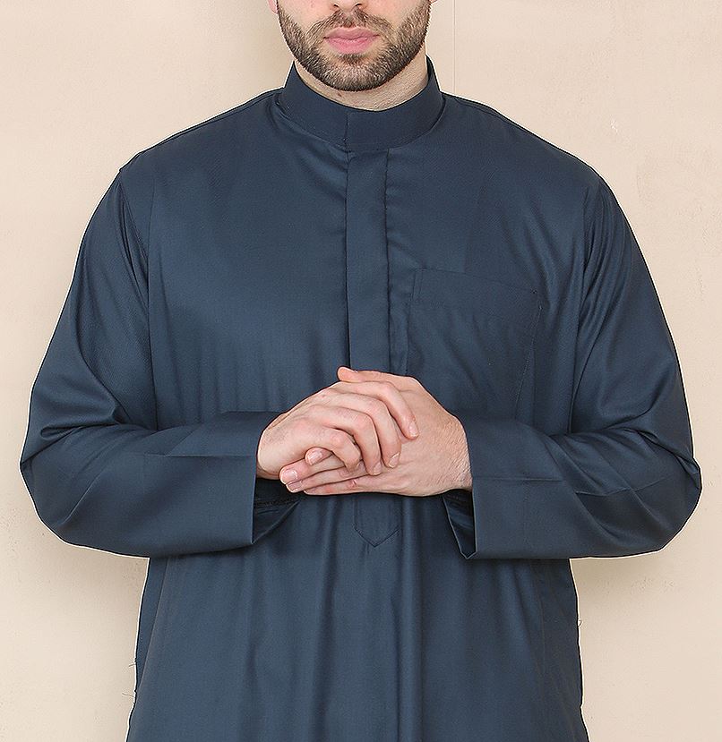 Mens Thobe Jubba Nehru Stand Collar Islamic Clothing Muslim Kaftan Eid Robe Saudi Slim Regular Fit