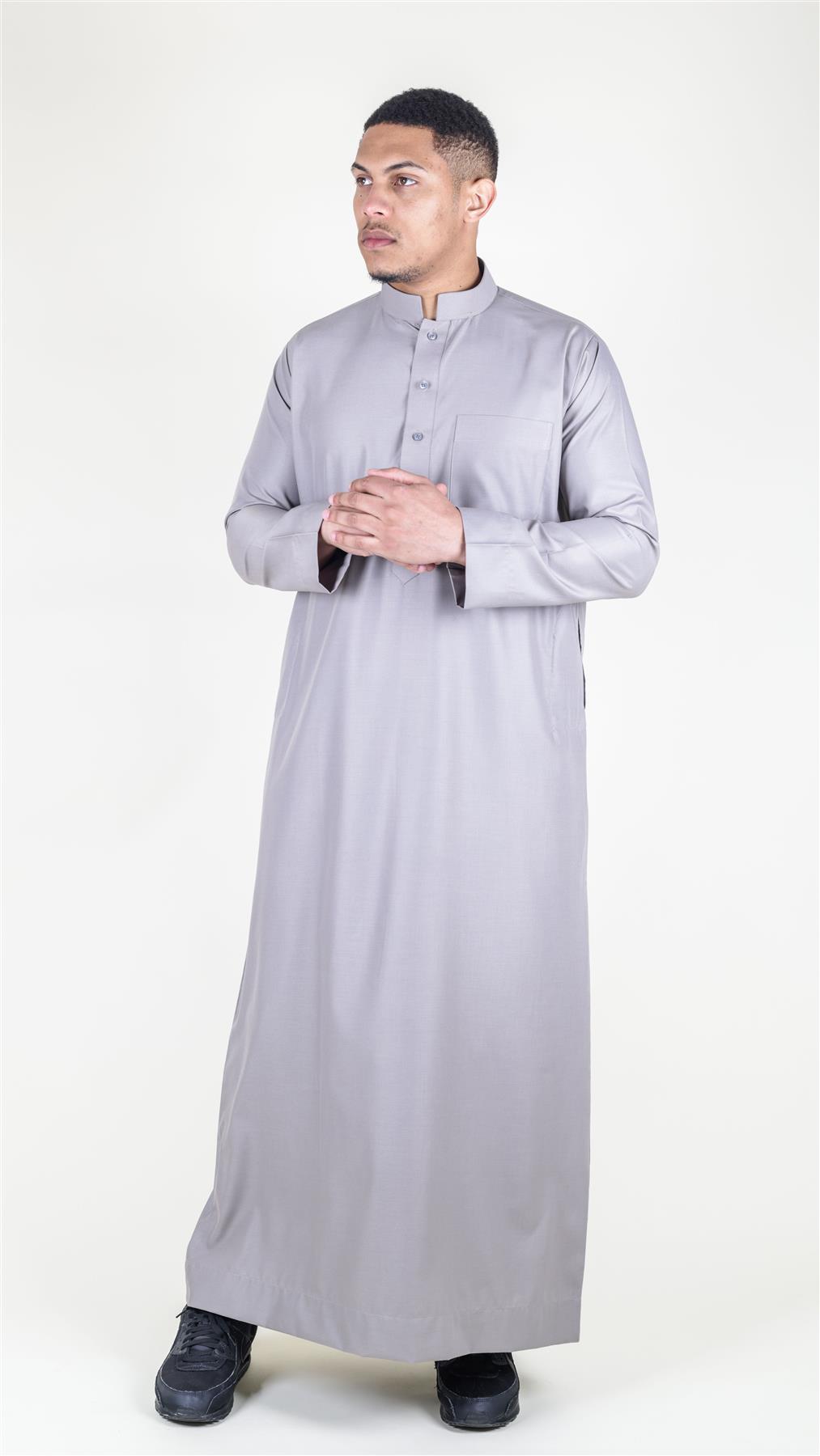 Mens Thobe Jubba Nehru Stand Collar Islamic Clothing Muslim Cotton Kaftan Dress Robe Saudi