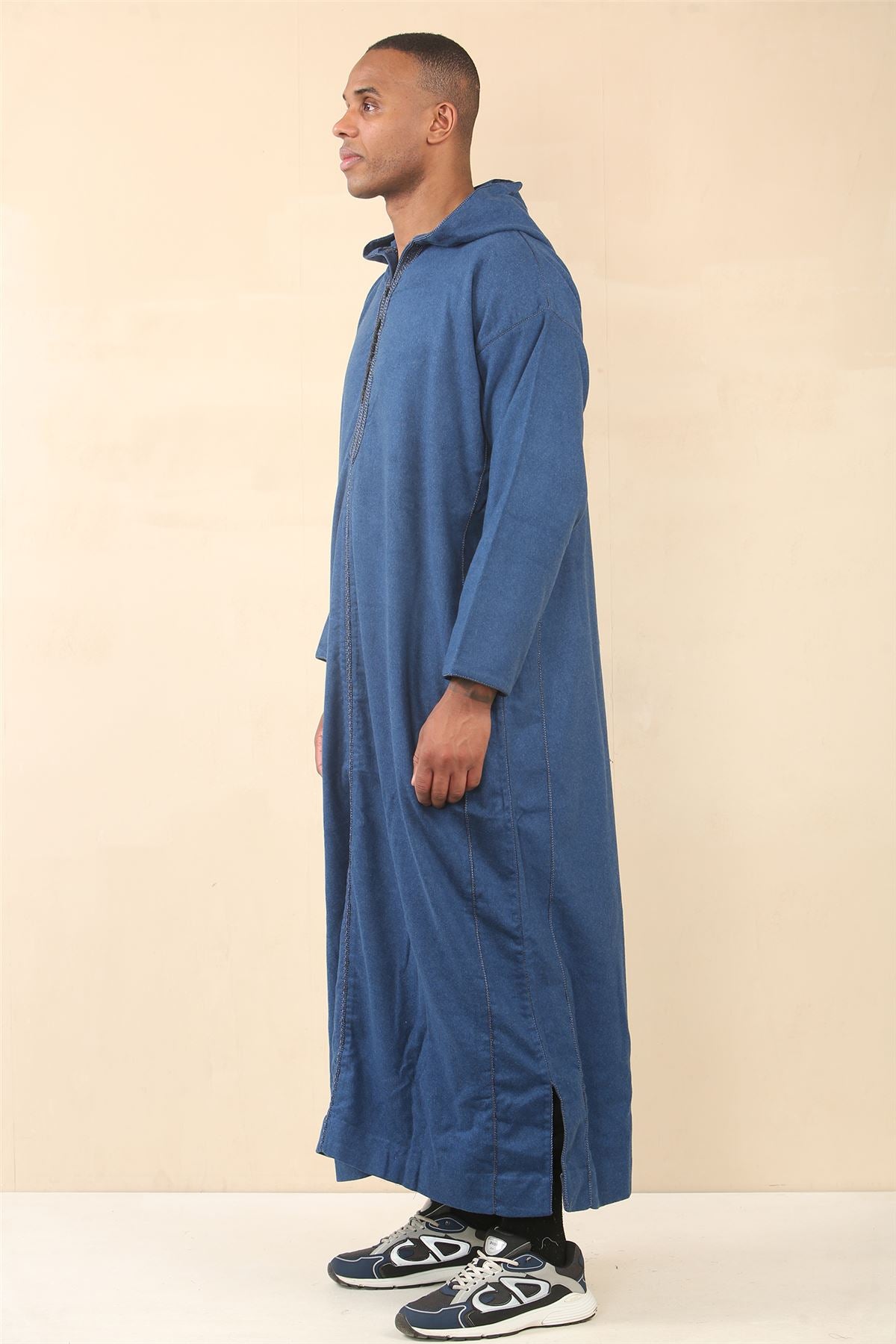 Men's Moroccan Thobe Hooded Djellaba Jubba Islamic Clothing Kaftan Eid Robe Arab Warm Coat