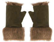 Women’s Suede Leather Shearling Lined Fingerless Gloves