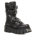 New Rock Boots M-422-S1 Unisex Metallic Black Leather Platform Gothic Boots - Knighthood Store