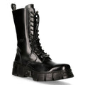 New Rock M-WALL027N-C2 Boots Black Leather Wall Rock Biker Mid-Calf Tower Boots - Knighthood Store