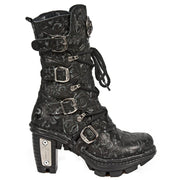 New Rock NEOTR005-S25 Vintage Floral Black Gothic Rock Punk Ladies Leather Boots - Knighthood Store