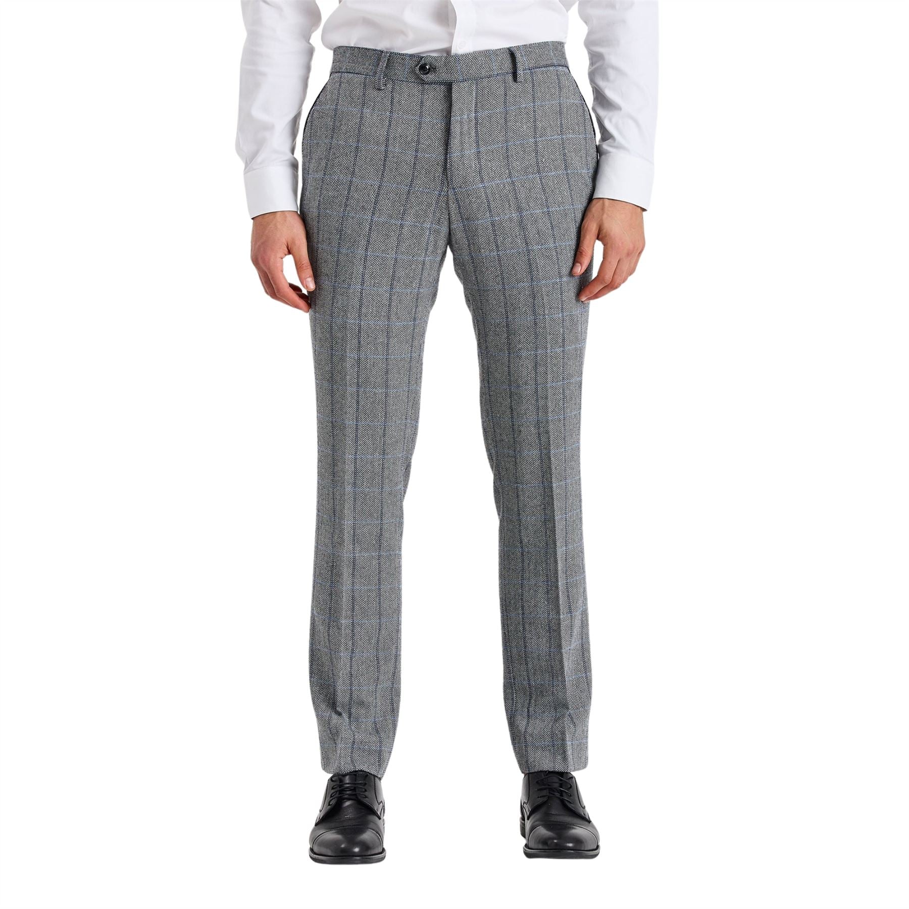 Harris - Men's Grey Tweed Herringbone Check Trousers