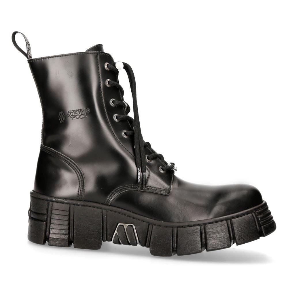 New Rock M-WALL026N-C5 Boots Black Leather Wall Rock Biker Ankle Tower Boots - Knighthood Store