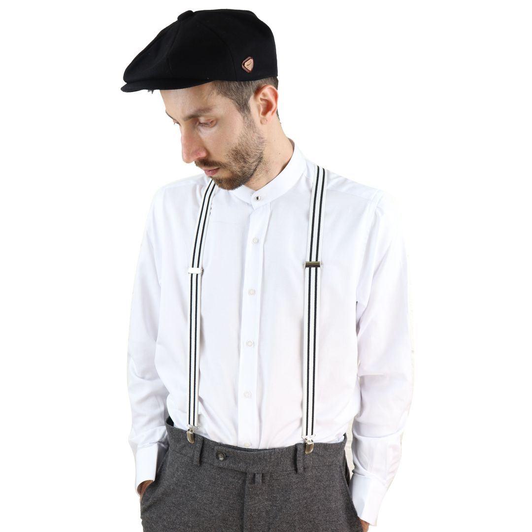 Mens Vintage Check Stripe Trouser Braces Suspenders 1920s Gatsby Peaky Blinders - Knighthood Store