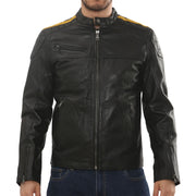Men's Leather Motorcycle Jacket Distressed Black Biker Coat