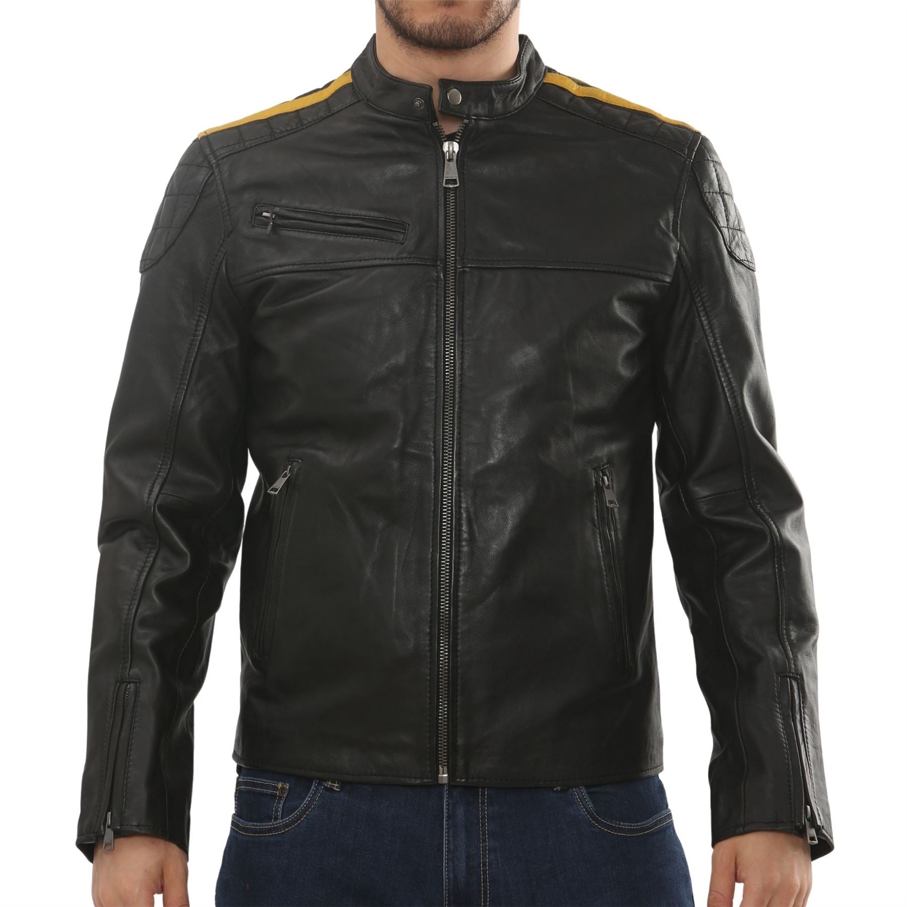 Men's Leather Motorcycle Jacket Distressed Black Biker Coat