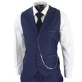 Mens Classic 3 Piece Suit Navy Blue Pocket Chain Wedding Tailored Fit Vintage Formal - Knighthood Store