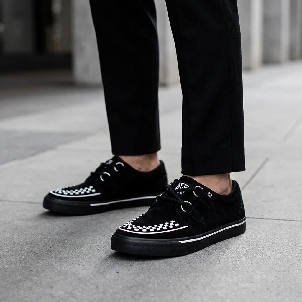 Pointed Creeper Sneaker Black White Suede Platform Shoes