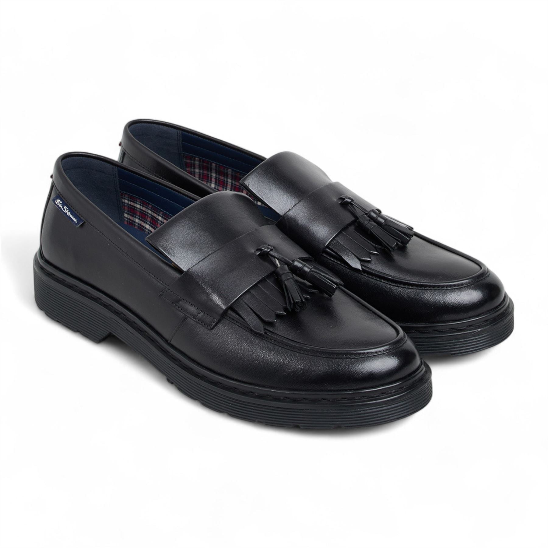 Men's Black Leather Chunky Sole Tassel Loafer Shoes