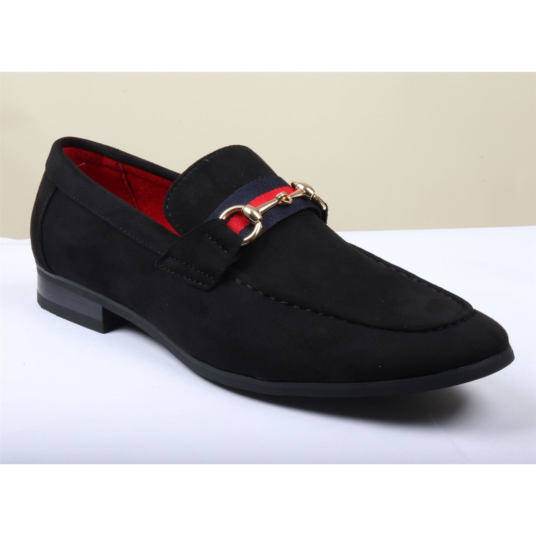 Men's Suede Leather Lined Gold Buckle Loafers