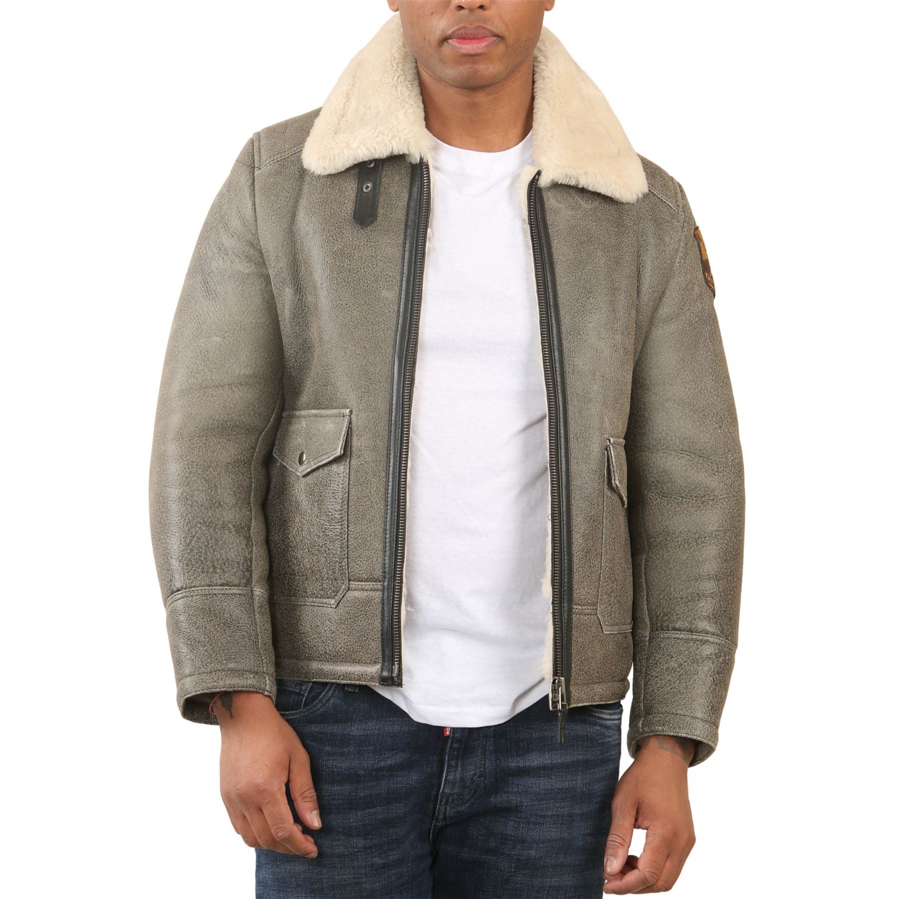 Men's Grey B3 Shearling Aviator Sheepskin Jacket