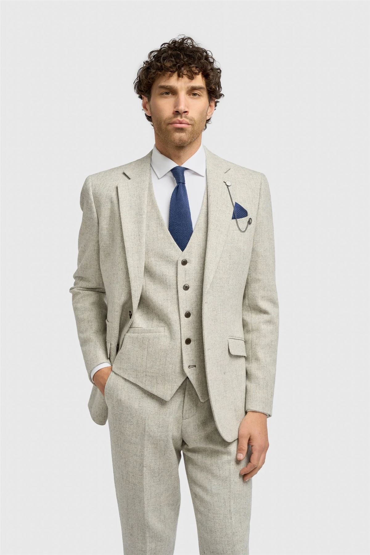Thomas - Men’s Grey 3 Piece Wool Blend Tweed Suit
