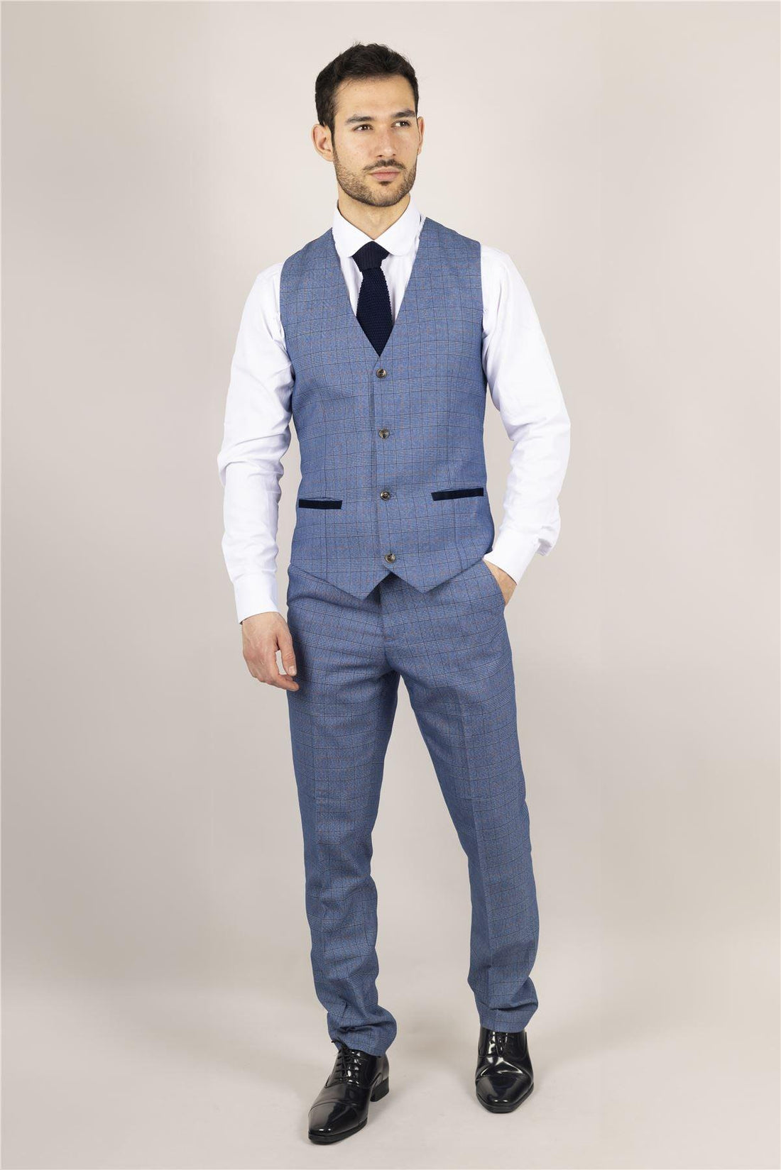 Men's Waistcoat Blue Checked Tailored Fit Vest - Knighthood Store