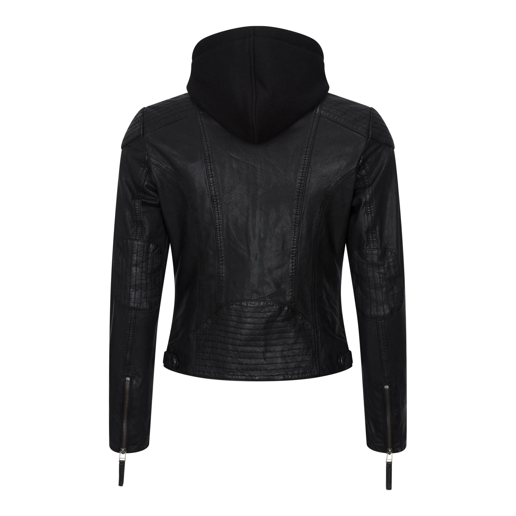 Women's Leather Jacket Hooded Biker Motorcycle Coat - Knighthood Store