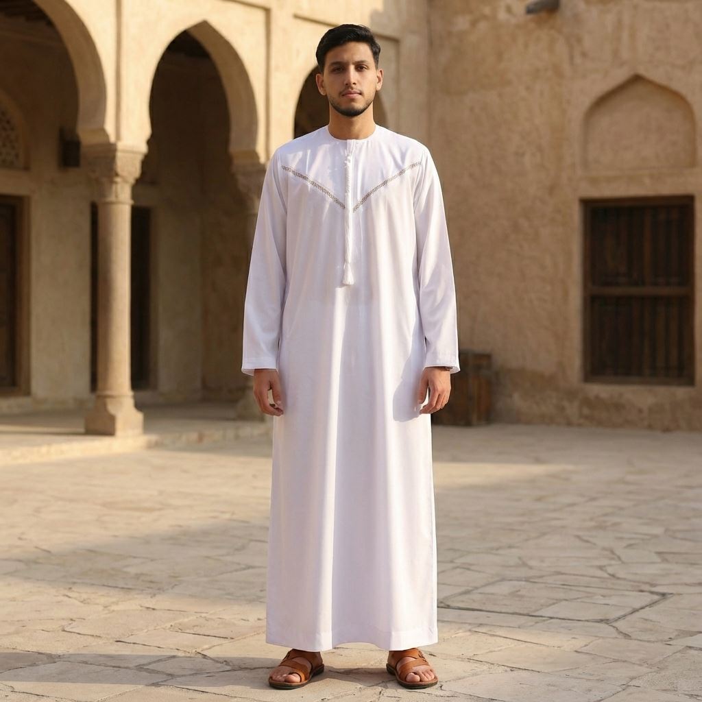 HM10 - Men's  Emirati Omani Zipped Embroidery Thobe