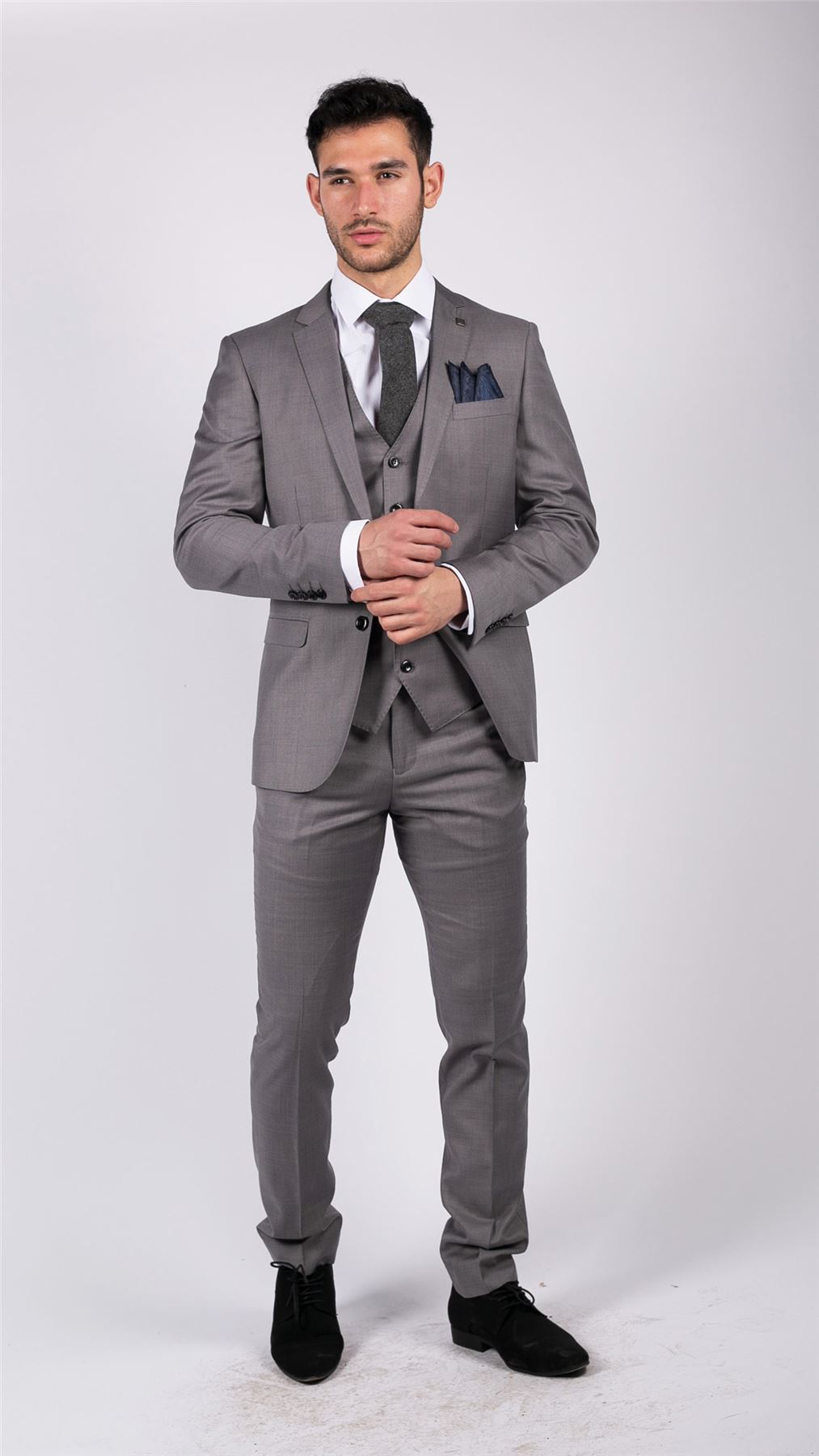 Mens Light Grey 3 Piece Suit Classic Stitch Wedding Summer Prom Classic Grooms