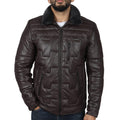 Men's Quilted Padded Real Leather Safari Parka Coat Jacket Fleece Collar - Knighthood Store