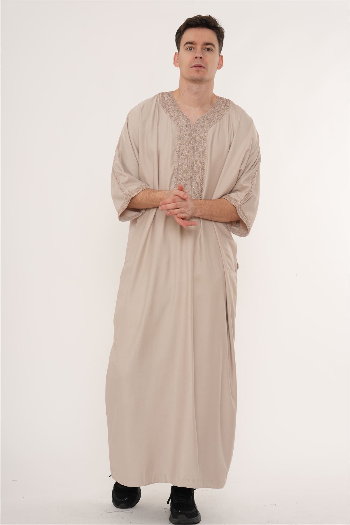 Men's Half Sleeve Embroidery Moroccan Thobe