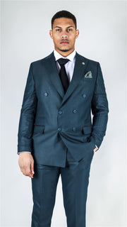 Men's Olive Suit 2 Piece Double Breasted Check Formal Dress