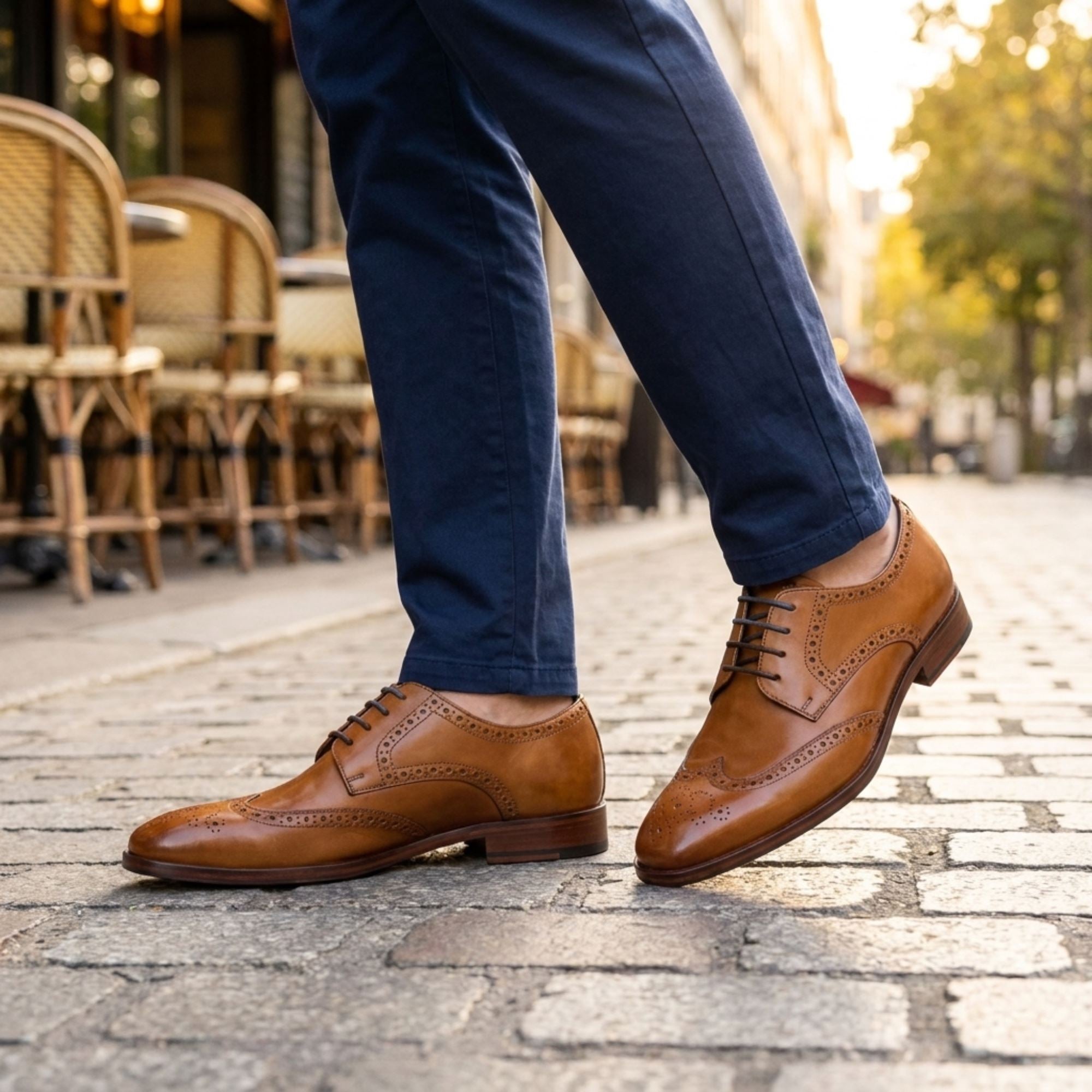 Men’s Tan Brown Leather Oxford Derby Classic Formal Lace-Up Brogue Shoes