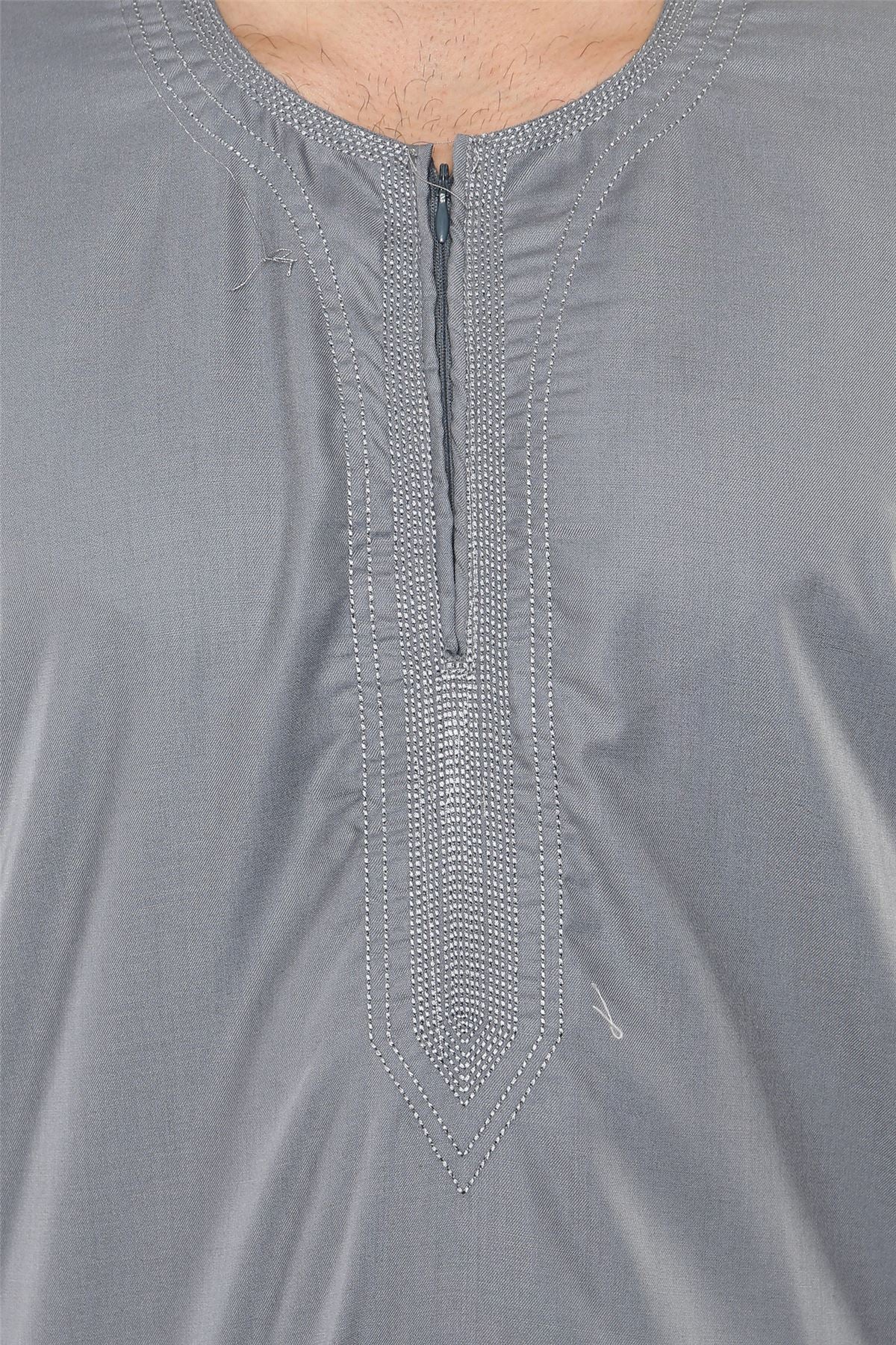 Mens Thobe Jubba Islamic Clothing Kaftan Half Sleeve Robe Moroccan Arab Zipped