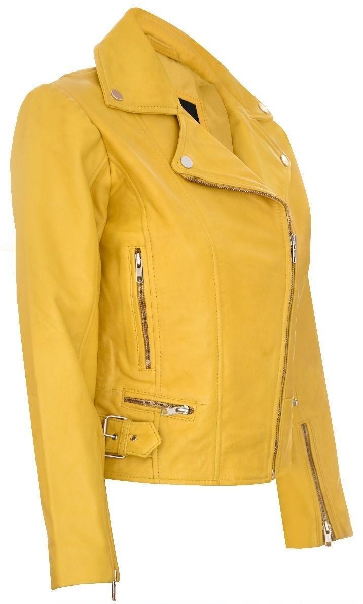 Ladies Women Genuine Real Leather Slim Fit Black Biker Jacket - Knighthood Store