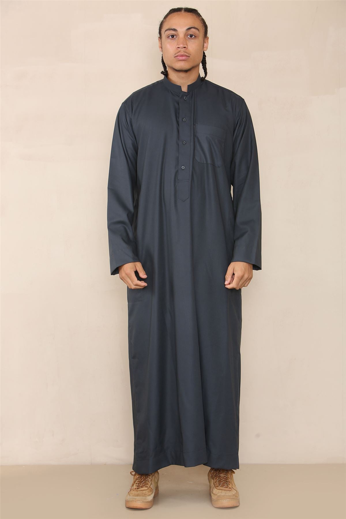 Mens Thobe Jubba Nehru Stand Collar Islamic Clothing Muslim Cotton Kaftan Dress Robe Saudi