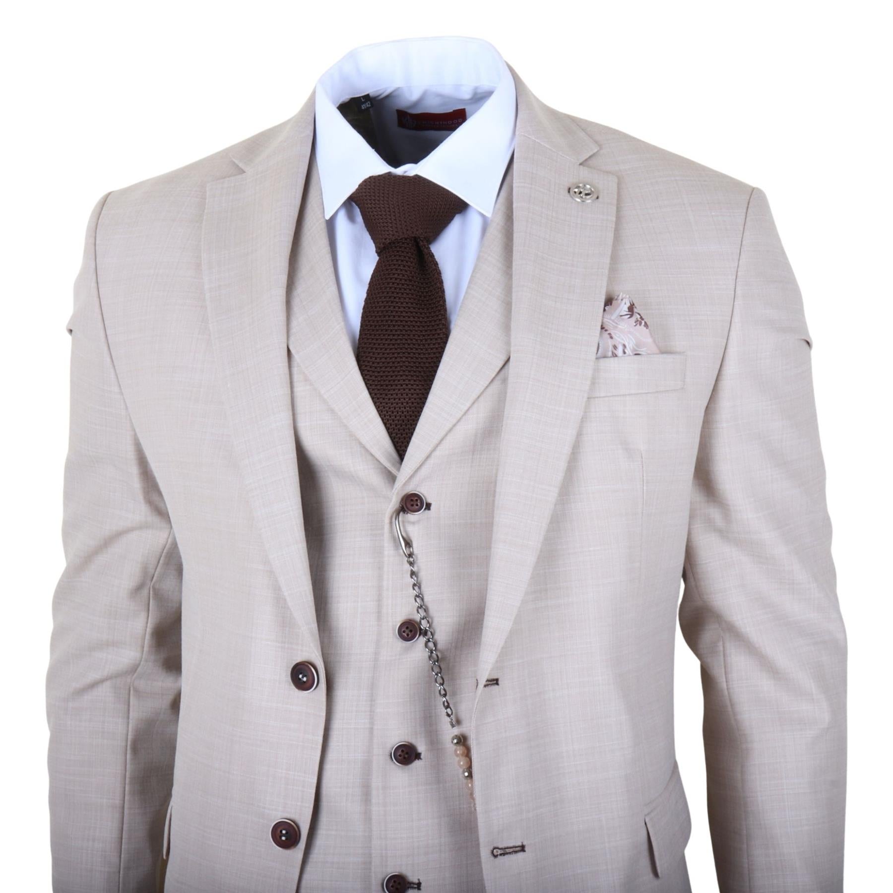 James - Men's 3 Piece Cream Tailored Fit Suit