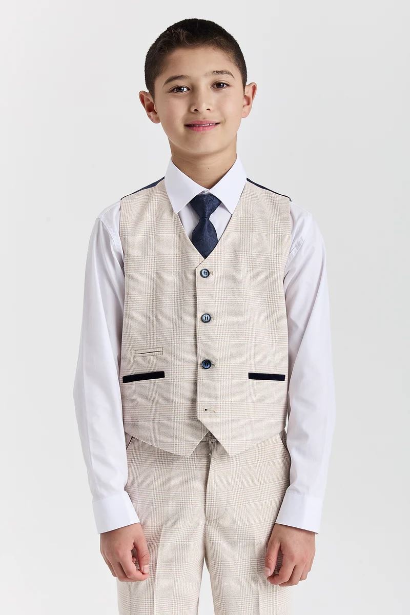 Regent - Boys Cream 3 Piece Prince Of Wales Checked Suit