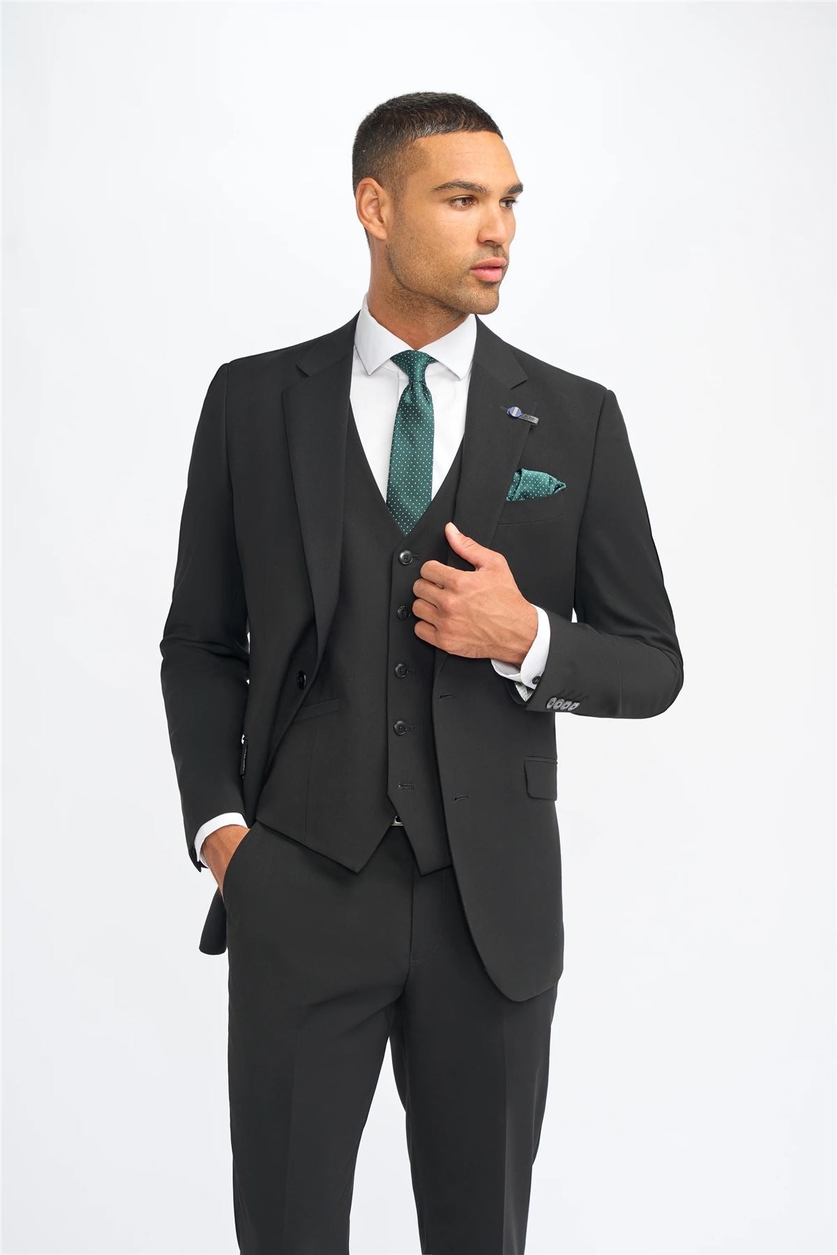 Men's Suit Black 3 Piece Tailored Fit Formal Classic Gent Dress