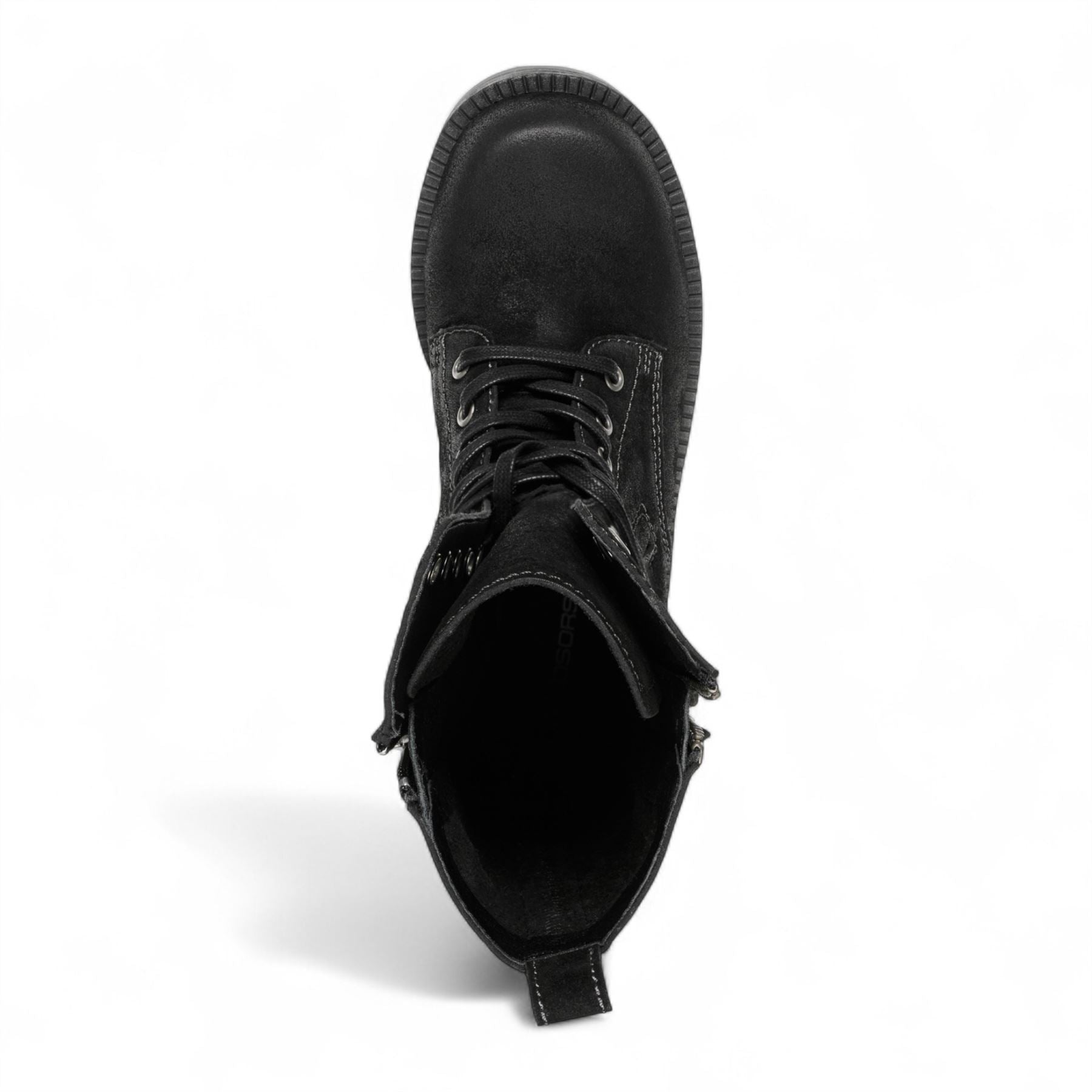 Gather - Women's Black Suede Mid-Calf Lace-Up Combat Boots
