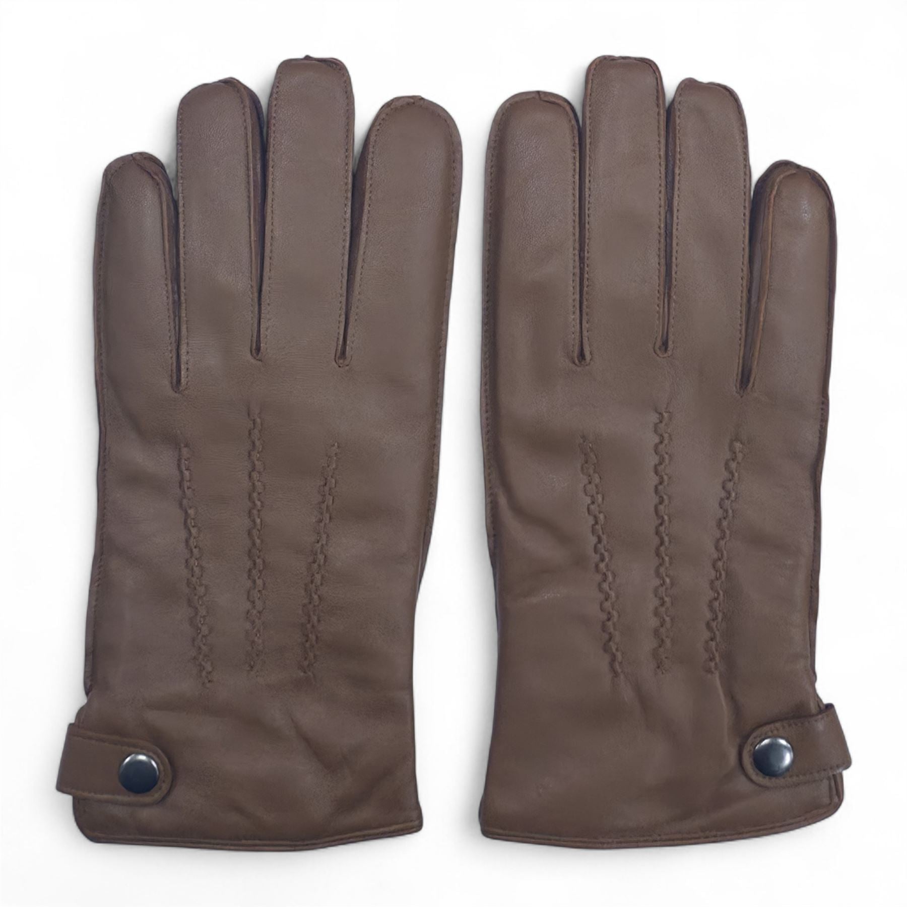 Men’s Leather Wool Lined Snap Button Closure Winter Gloves