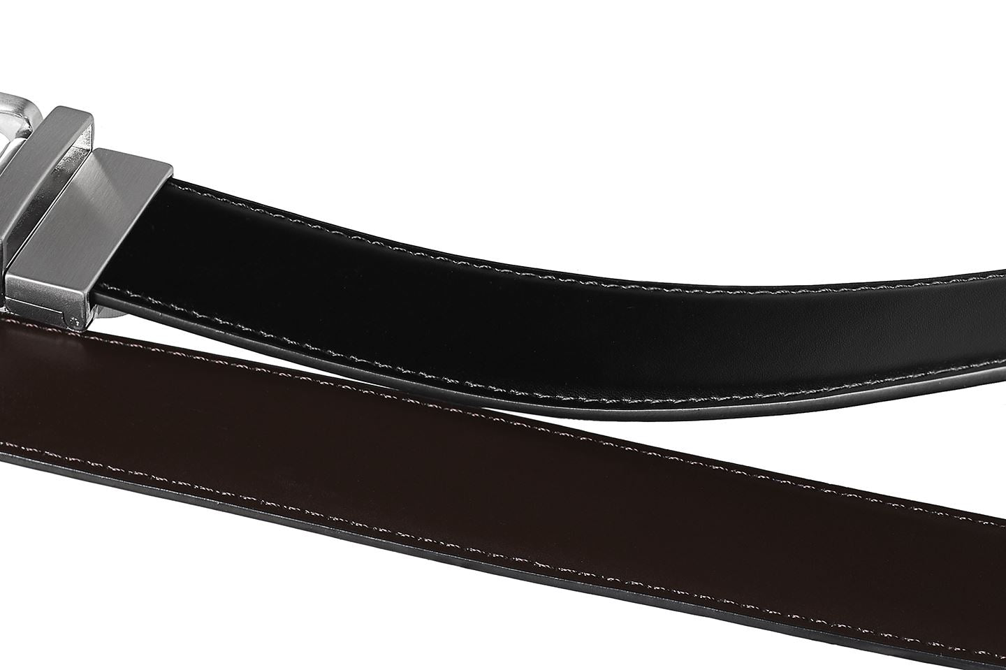 Men’s Leather Black Brown Rotating Buckle Reversible Belt