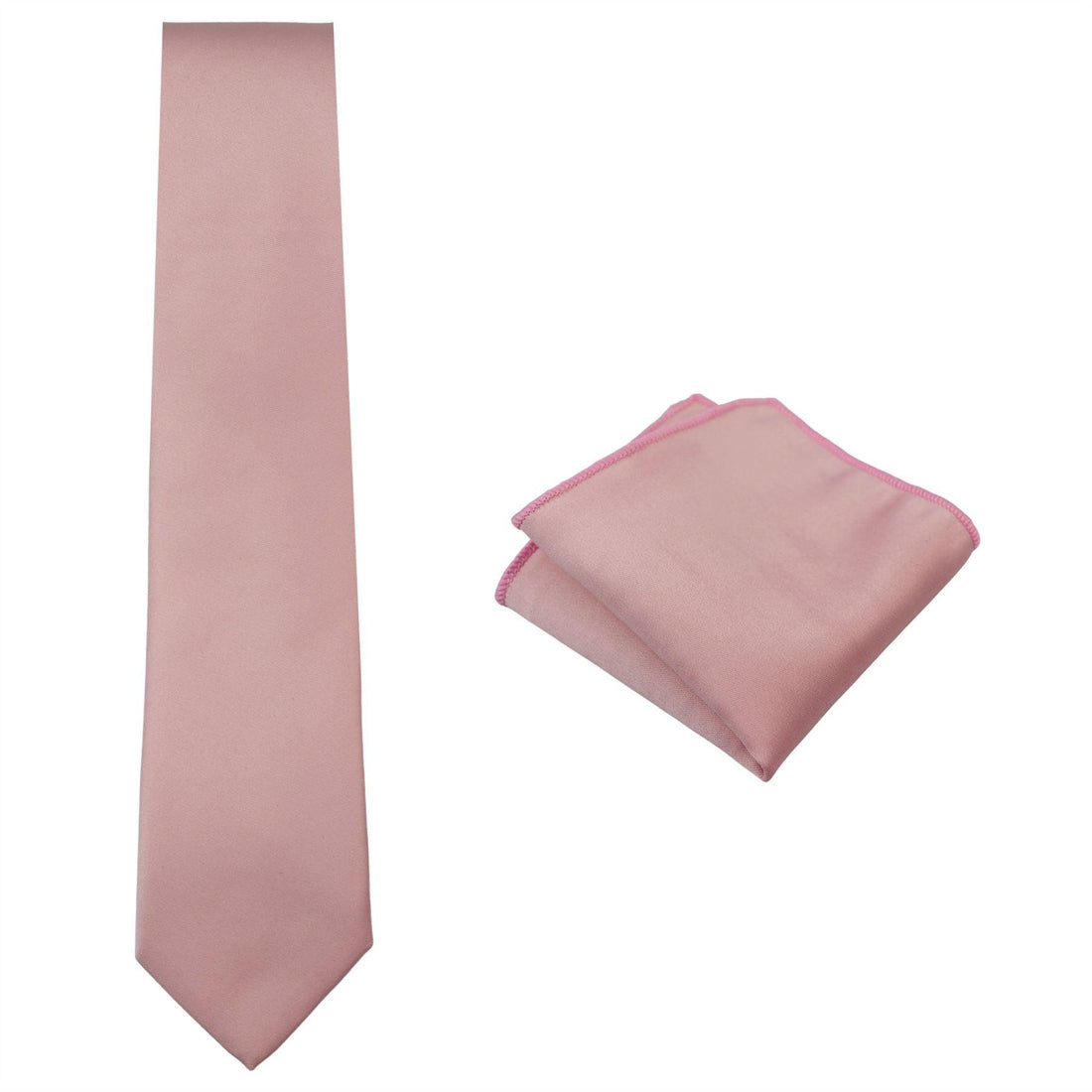 Mens Tie & Hankie Handkerchief Pocket Square Neck Tie Satin Silk Light Dusty Pink Peach - Knighthood Store